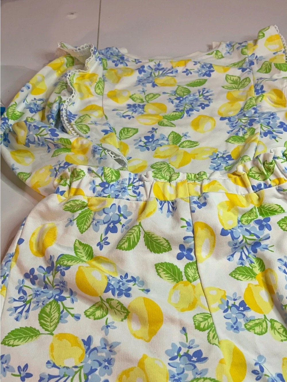 Issac Mizahari Lemon Print Shorts Set - Yellow & Blue